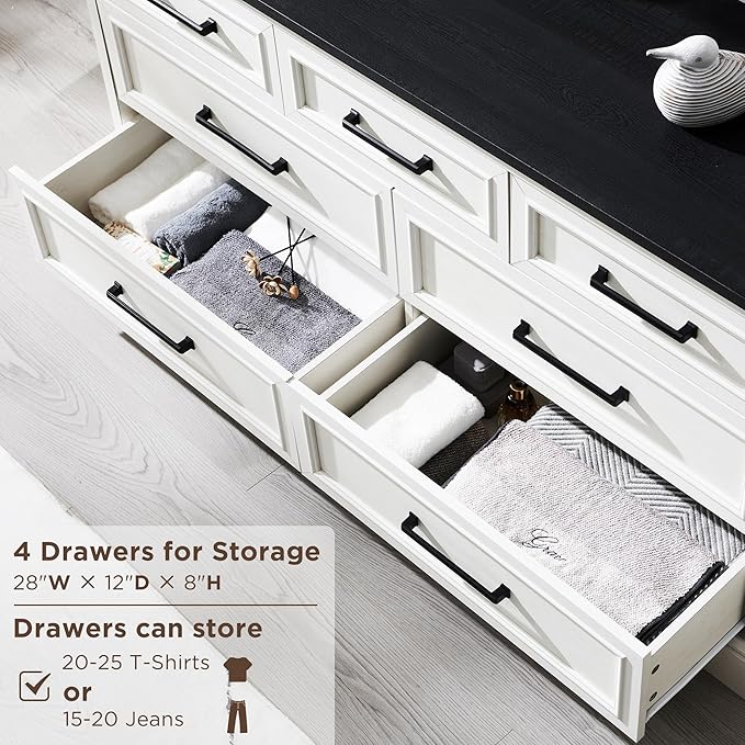 7 Drawer Dresser, Farmhouse Chest of Drawers for Bedroom, 52" Wide Dresser TV Stand with Large Metal Handles, Wood Drawer Organizer for Living Room, Hallway - Off White