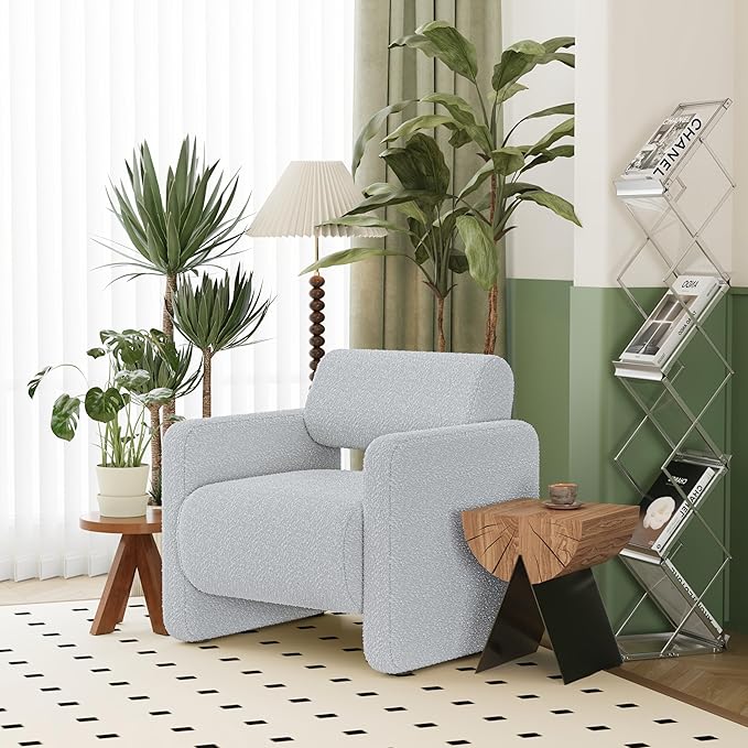 Accent Chair, Modern Armchair, Lamb Fabric Upholstered Comfortable Single Sofa with Backrest for Living Room, Bedroom, Reception Room, Waiting Room, Office (Grey)