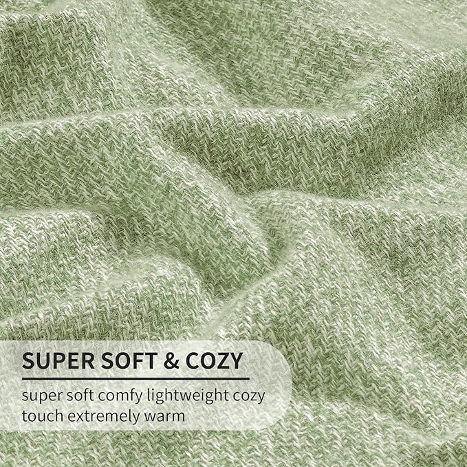 BOURINA Faux Cashmere Fringe Throw Blanket Decorative Lightweight Throw Soft Cozy for Bed or Sofa Outdoor Blanket, 50" x 70" Mint