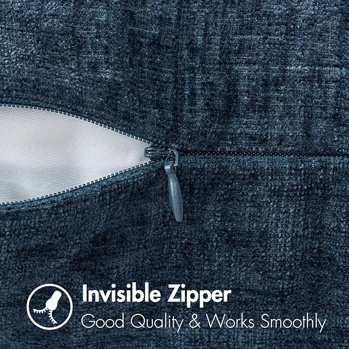 MIULEE Pack of 2 Blue Throw Pillow Covers 20x20 Inch Soft Chenille Pillow Covers for Sofa Living Room Couch Solid Dyed Cases