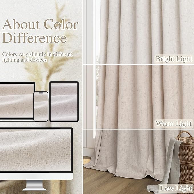 Guken Cream Linen Blackout Curtains 42 Inch Wide by 72 Inch for Living Room Bedroom Back Tab Thermal Insulated 100% Black Out Linen Drapes Room Darkening Window Curtains Ivory Natural
