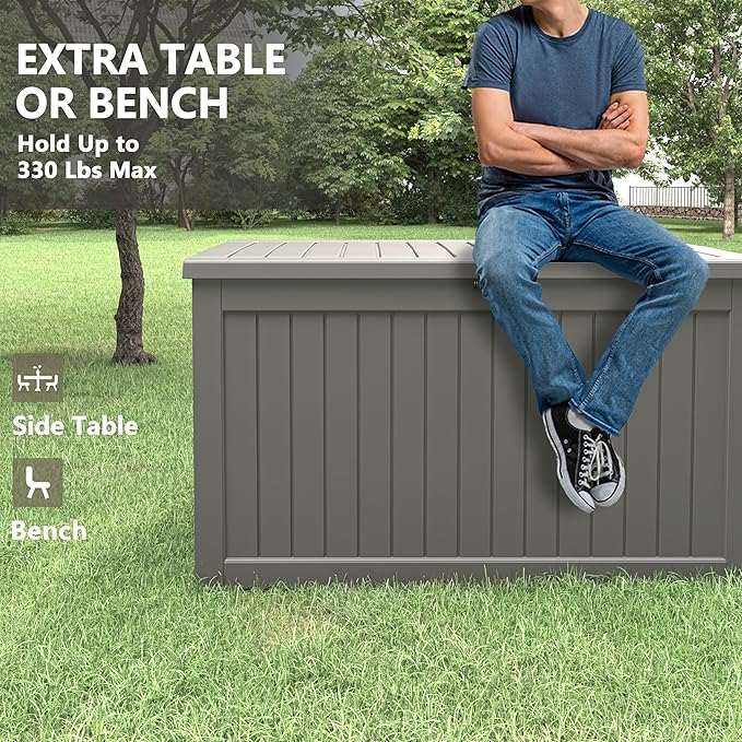 Outdoor Storage Box, 230 Gallon Deck Box, Waterproof and UV Resistant Large Resin Storage Bin, Organization and Storage for Patio Furniture, Outdoor Cushions, Garden Tools, Lockable