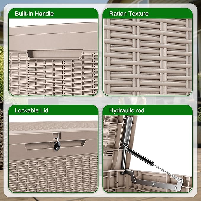 New 100 GallonOutdoor Storage Box,Resin Deck Boxes Waterproof, IndoorOutdoor Bin for Package Delivery, Patio Cushions, Gardening Tools, Lockable, UV Resistant