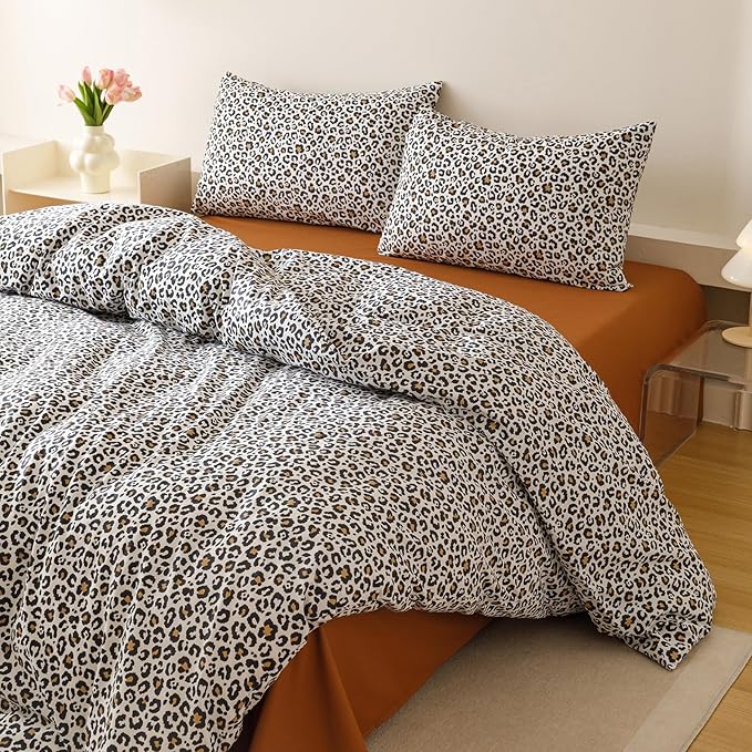 Cottonight Leopard Comforter Set Queen Animal Cheetah Print Bedding Set 3 Pieces Leopard Print Comforter Fluffy Soft Bedding Set Women Men Queen Comforter with 2 Pillowcases