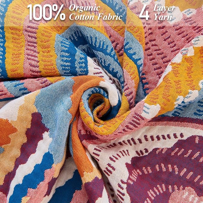 Boho Throw Blanket for Bed-100% Cotton Soft Breathable Farmhouse Decor Boho Quilt for Sofa (Colorful Sun, 60"x80")