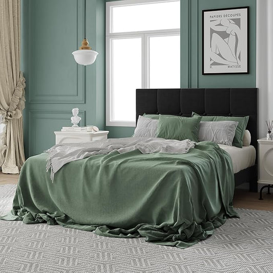 Full Size Bed Frame, Full Size Platform Bed Frame with Headboard, Upholstered Headboard, Sturdy Wooden Slats, Noiseless No Box Spring Required, Easy to Assemble, Black