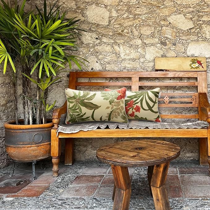 Outdoor Lumbar Pillows - Decorative Pillows with Insert Included Set of 2 Outdoor Pillows for Patio Furniture 12x20 Inch