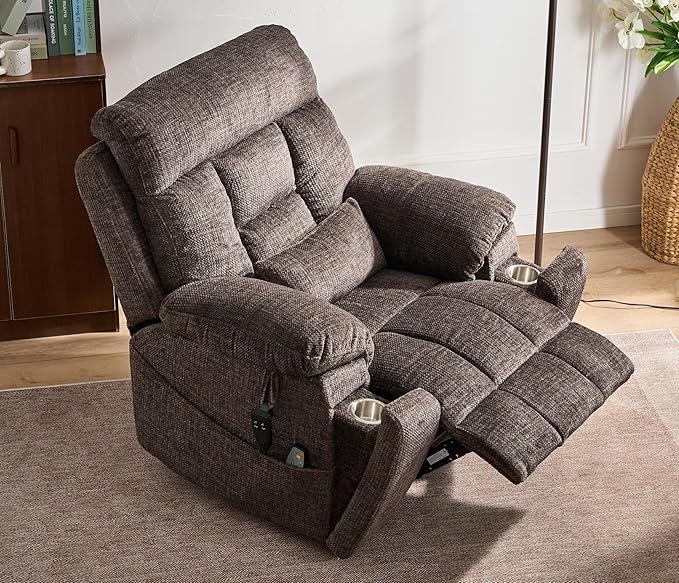 Power Lift Recliner Chair for Elderly, Oversized Lift Chair with Heat and Massage, 26in Extra Wide Recliner Chair for Big Man 400lbs, Hidden Cup Holder Lay Flat Recliner Chairs for Sleeping, Charcoal