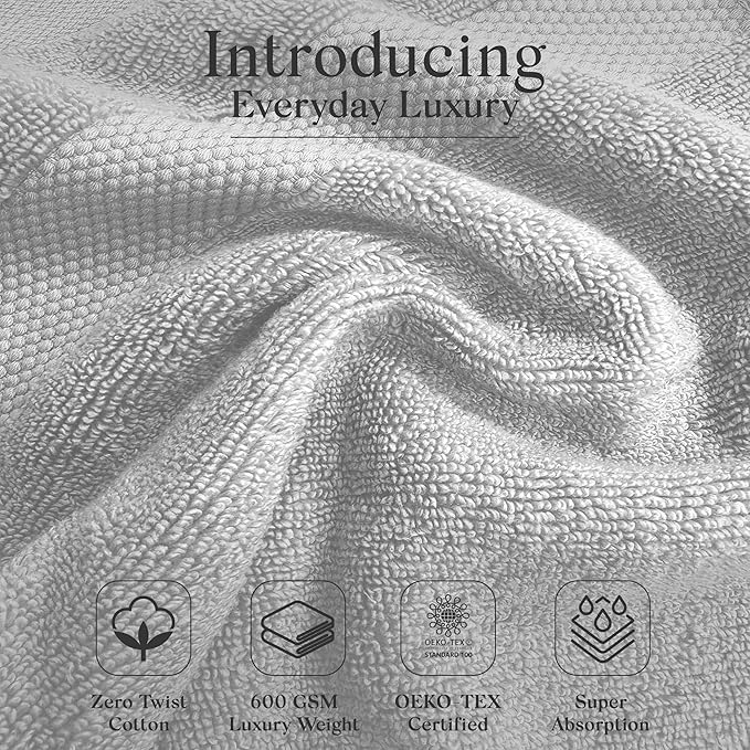 Zero Twist Bathroom Towel Set - Luxury Bath Towel Sets for Bathroom, Hands, and Washcloths - Quick Dry and Absorbent - 6 Pieces, 3 Stripe, Stone