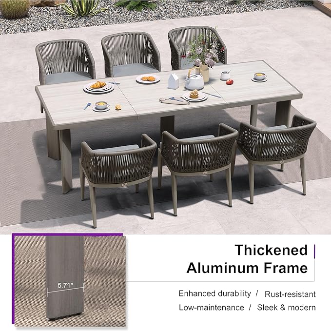 PURPLE LEAF 9 Pieces Outdoor Dining Set Patio Table and Chairs Set Aluminum Rattan Wicker Patio Furniture Set for Lawn Backyard Deck Grey