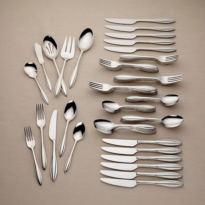Lenox Sculpt 65-Piece Flatware Set, Metallic