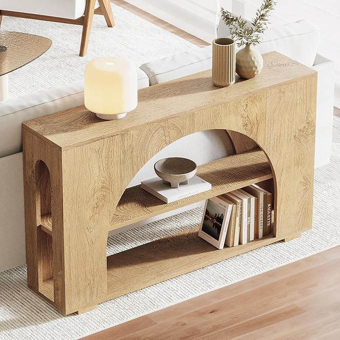 Sofa Console Table with Storage, 55" Farmhouse 3-Tier Hallway Wood Table for Living Room, Hallway, Foyer, Natural Wood