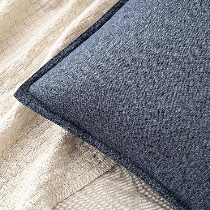MIULEE Decorative Linen Euro Sham Pillow Covers 24x24 Indigo Blue Boho Farmhouse Neutral Couch Throw Pillows for Bed Pack of 2 Accent Coastal Modern Pillowcase Summer Sofa Livingroom Home Decor
