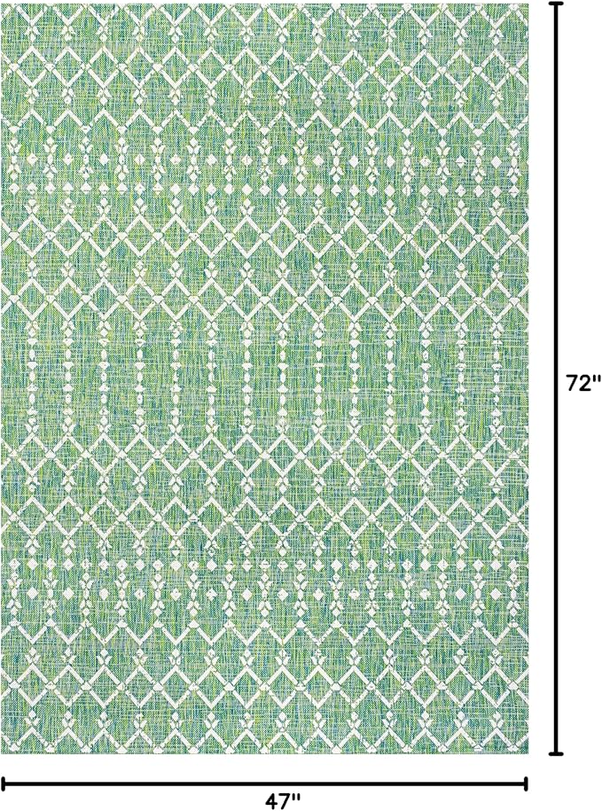 JONATHAN Y Moroccan Geometric Indoor Outdoor Area Rug 4X6 Green/Cream, Ourika Textured Weave for Backyard, Patio, Porch, Easy-Cleaning, High Traffic, Pet-Friendly, Non-Shedding (SMB108L-4)