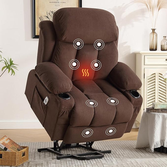 Power Lift Recliner Chair for Elderly with Vibration Massage and Lumbar Heating Electric Oversized Single Sofa with Cup Holder and USB Charge Port for Living Room