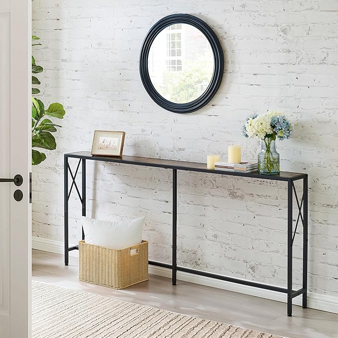 Console Table, 70” Narrow Sofa Table, Entryway Table, Industrial Sofa Table for Hallway, Living Room, Bedroom, Long Console Table,Rustic Brown