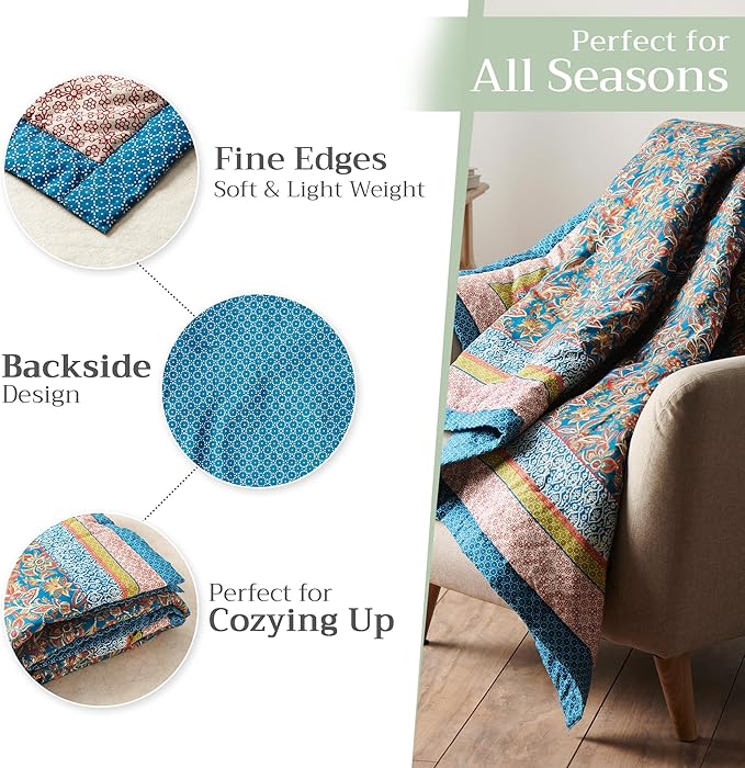 Maison d' Hermine Throw Blanket for Couch Lightweight Soft Warm Breathable Cotton Throw Blankets for Bed Girls Boys Women Men Gifts Sofa Travel Living Room Chair Bedding (50"x60", Kerala)