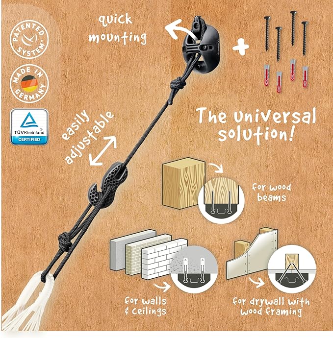 La Siesta® Alabama Hammock & CasaMount Suspension Kit for Walls Ceilings & Square Beams - Weatherproof 2 Person Outdoor Hammock - XL King, Vanilla