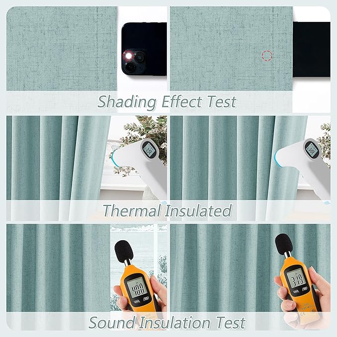 Guken 100% Blackout Linen Curtains 108 Inch Length 2 Panels Set for Living Room Bedroom Back Tab Thermal Insulated Black Out Linen Drapes Room Darkening Window Curtains,Light Blue