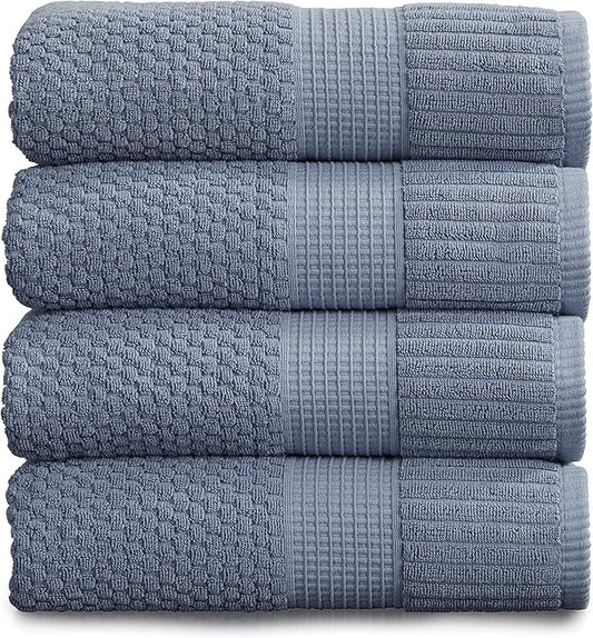 NY Loft 100% Cotton Bath Towel 4 Pack | Super Soft & Absorbent Quick-Dry Bath Towels 30" x 52" |Textured and Durable Cotton | Trinity Collection (4 Pack Bath Towel, Flint Stone)
