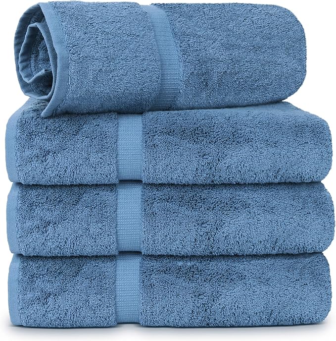 Chakir Turkish Linens | Hotel & Spa Quality 100% Cotton Luxury Turkish Towels | Soft & Absorbent (30x60 Inches Extra Large Bath Towels, Set of 4 - Wedgewood)