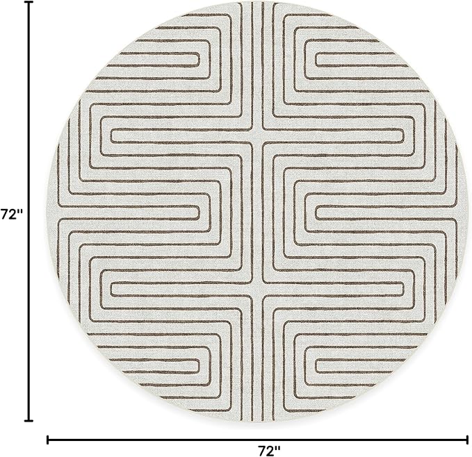 RUGGABLE x Jonathan Adler Machine Washable Area Rug – Labyrinth Camel/Ivory 6 ft Round, Stain-Resistant, Non-Slip – Medium Rugs for Living Room, Bedroom, Hallway, Entryway & Office–with Cushioned Pad