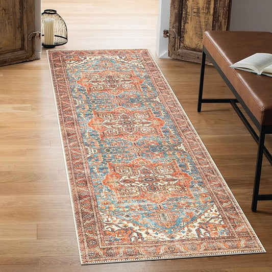 Keen Home Design 2x7 Rug - Machine Washable Runner Rug with Non-Slip Backing, Ideal for Hallway, Entryway, Kitchen, Laundry Room - Vintage, Easy Clean, Durable, Low Pile Rug - (2'6" x 7')