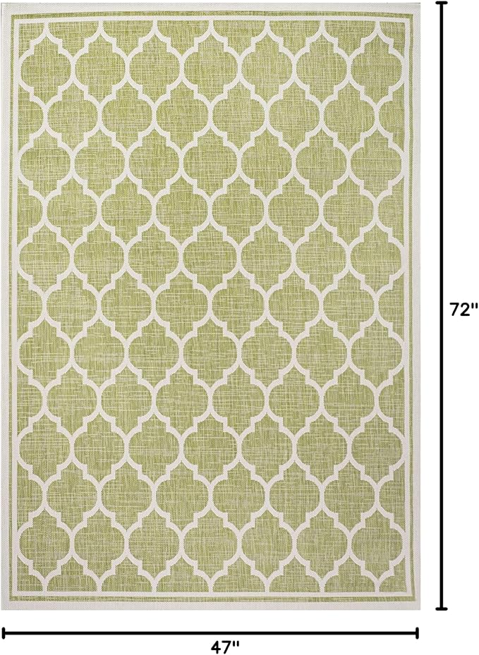 Eyely BMS109G-4 Santa Monica Trebol Moroccan Trellis Textured Weave Indoor/Outdoor Area Rug Coastal;Bohemian, Bedroom, Backyard, Patio, Easy-Cleaning, Non-Shedding, 4 X 6, Green/Cream