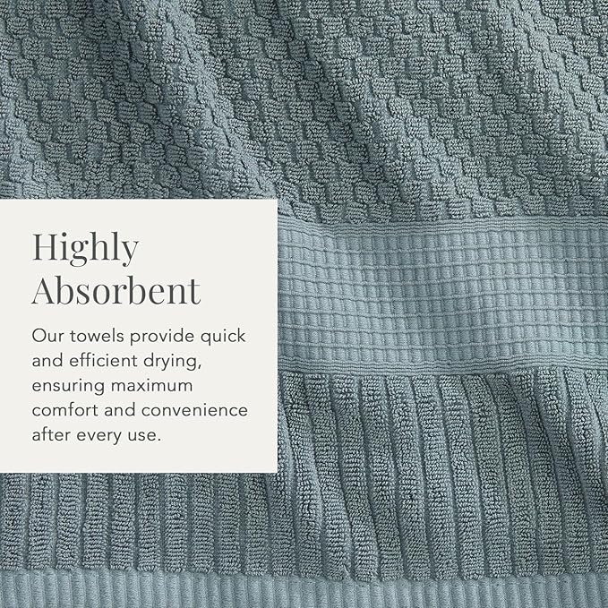 NY Loft 100% Cotton Bath Towel 4 Pack | Super Soft & Absorbent Quick-Dry Bath Towels 30" x 52" | Textured and Durable Cotton | Premium Thick Towels | 4 Pack Bath Towel - Stormy Sea
