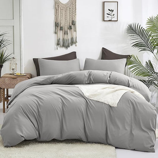 Cottonight Silver Grey Comforter Sets Queen Light Grey Bedding Comforter Set Plain Gray Blanket Quilts Soft Breathable Modern Silver Gray Bedding Set for Women Men Adults Teens