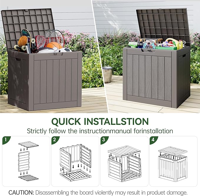 33 Gallon Outdoor Storage Box, Waterproof Resin Deck Box for Indoor & Outdoor Use – Lockable Patio Storage Bin for Garden Tools, Package Deliveries, Pool Accessories, Sports Gear & Furniture-Grey