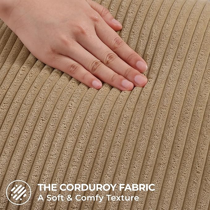 Mecatny Corduroy Decorative Throw Pillow Covers 18x18 Set of 2 for Sofa Living Room, Soft Neutral Boho Couch Pillow Covers for Home Decor, Khaki