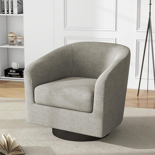 UIXE 360° Swivel Barrel Accent Chair Upholstered Armchair, Modern Round Club Arm Chair Living Room Single Sofa Seating Bedroom Side Reading Seat in Fabric, Flax Khaki