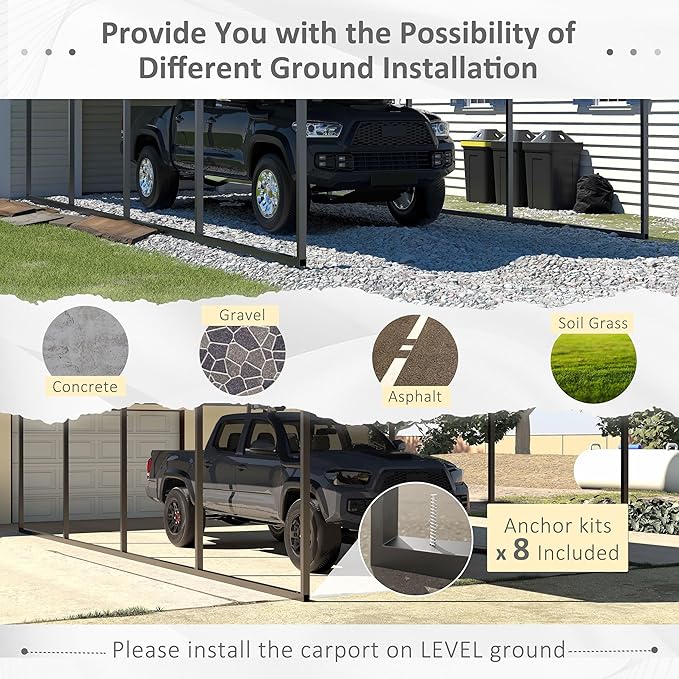 VEIKOU 12' x 20' Upgraded Steel Carport Garage, Outdoor Car Port Car Shelter Carport Canopy for SUV, Truck, Boat, Grey