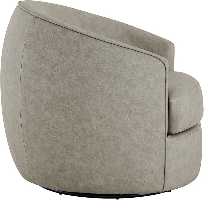 CHITA Swivel Barrel Chair, Modern Comfy FSC Certified Upholstered Faux Leather Accent Chair for Living Room, Fully Assembled, Stone Grey