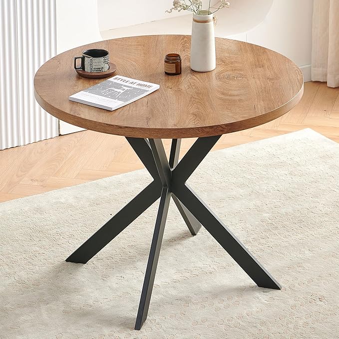 Modern Dining Table Set for 2, 3-Piece Set, 37" Round MDF Coffee Table With 2 Seated Grey Boucle Chairs Upholstered, Metal Legs for Dining Hall, Living Room