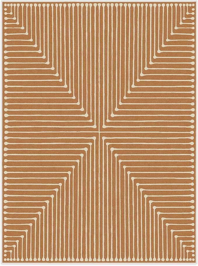 RUGGABLE x Jonathan Adler Machine Washable Modern Area Rug – Inkdrop Copper 9x12, Stain-Resistant, Non-Slip – Large Rugs for Living Room, Bedroom, Hallway, Entryway & Office–with Cushioned Pad