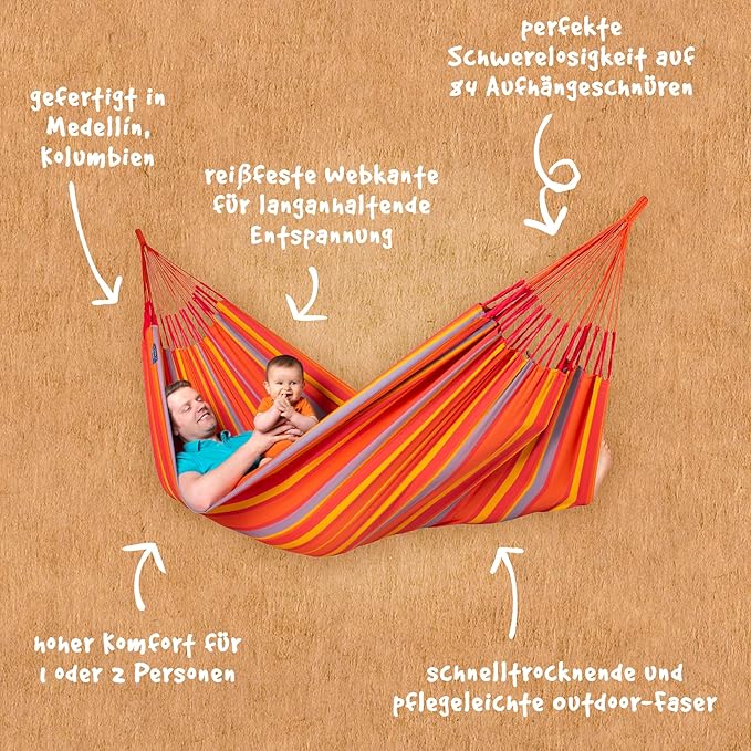 LA SIESTA Brisa Classic Hammock, Handmade, Weather-Resistant, Tear-Resistant Hammock for Indoor & Outdoor Relaxation, Size-King - Toucan