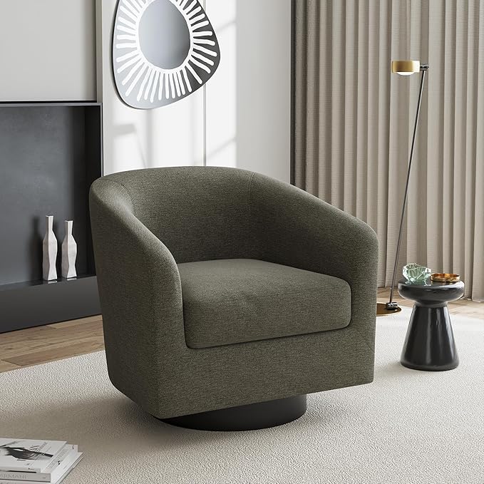 UIXE Swivel Accent Chairs Set of 4, Chenille Barrel Chair Upholstered Armchair for Living Room, Modern Round Arm Chair Small Single Sofa Bedroom Reading Seat - Tan
