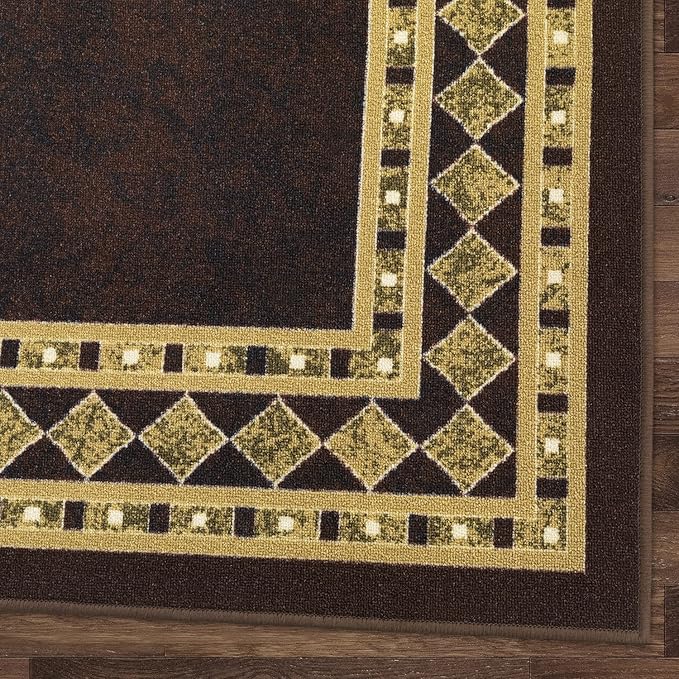 Antep Rugs Alfombras Modern Bordered 8x10 Non-Skid (Non-Slip) Low Profile Pile Rubber Backing Indoor Area Rugs (Brown Beige, 7'10" x 10')