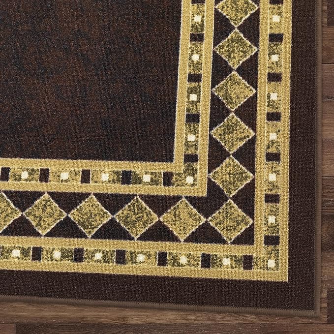 Antep Rugs Alfombras Modern Bordered 4x6 Non-Skid (Non-Slip) Low Profile Pile Rubber Backing Indoor Area Rugs (Brown Beige, 4' x 5'8")