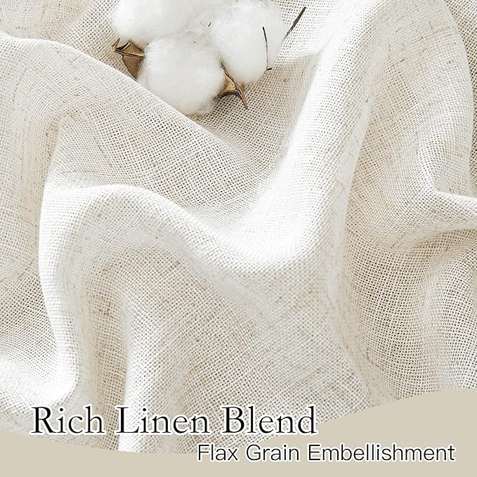 RYB HOME Linen Blend Curtains 90 inches Long - Light Filtering Semi Sheer Airy Breathable Window Treatments Soften Sunlight for Farmhouse Living Room Dining Door, Linen, W 52 x L 90 inch, 2 Panels