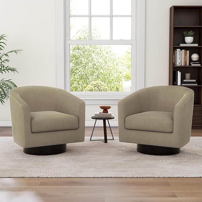 UIXE Swivel Accent Chair, Upholstered Corduroy Barrel Chair for Living Room, Small Single Sofa Bedroom Reading Seat, Set of 4, Camel