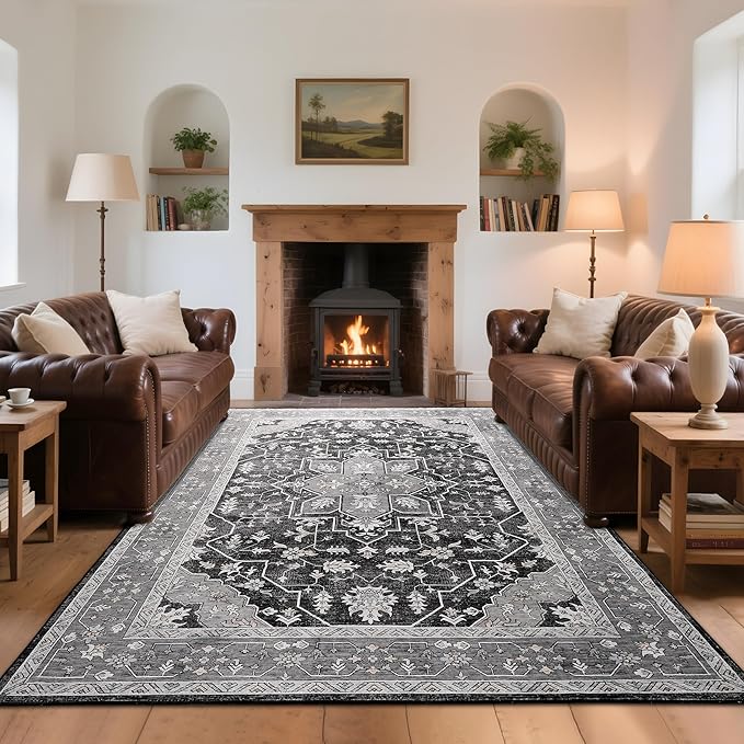 8x10 Area Rug for Living Room, Modern Washable Rug Non Slip Low Pile Large Area Rugs for Living Room, Bedroom, Farmhouse, Dining Room,Grey