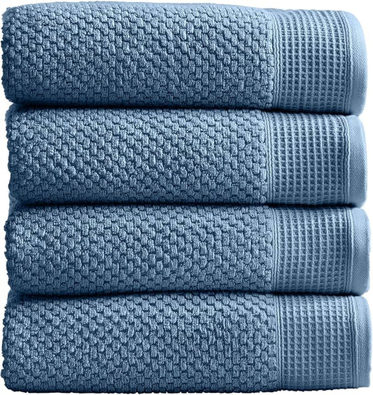 Market & Place 100% Cotton Waffle Textured Bath Towels Set of 4 | Super Soft Quick Dry Bath Towels | Decorative Towels for Bathroom | Belle Collection (Ocean)