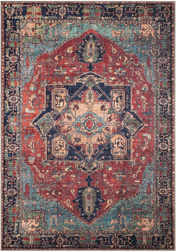 Keen Home Design 5x7 Rug - Machine Washable Area Rug with Non-Slip Backing, Ideal for Living Room, Dining Room, Bedroom - Vintage, Easy Clean, Durable, Low Pile Rug - (5' x 7')