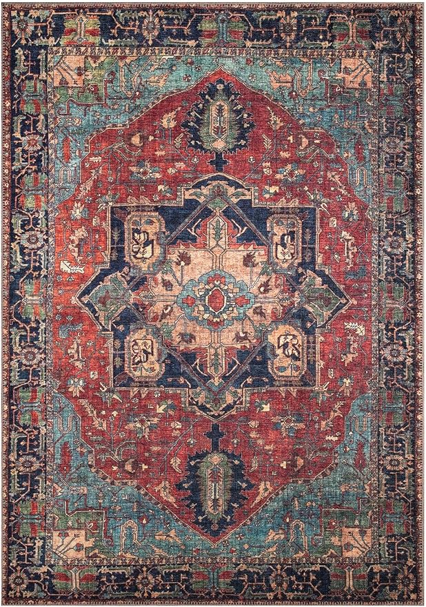 Keen Home Design 10x14 Rug - Machine Washable Area Rug with Non-Slip Backing, Ideal for Living Room, Dining Room, Bedroom - Vintage, Easy Clean, Durable, Low Pile Rug - (9'7" x 14')