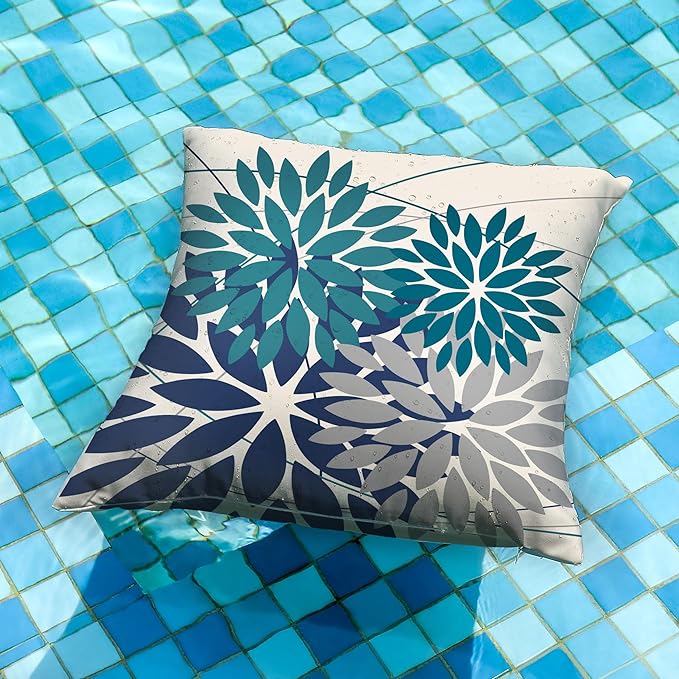 DFXSZ Outdoor Pillow Covers 20x20 Inch Set of 2 Dark Blue Grey Flower Decorative Waterproof Summer Outdoor Pillow Covers for Patio Funiture Garden Couch 168L20