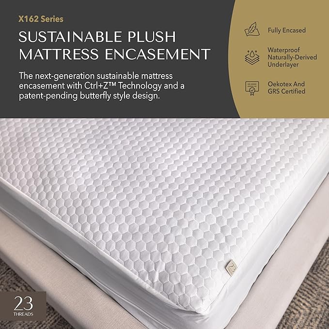 23 Threads X162 Series Soft Plush Waterproof Noiseless Mattress Encasement, Zippered Protector Cover, Washable, with Ctrl+Z Technology, 12 Inch Deep, King