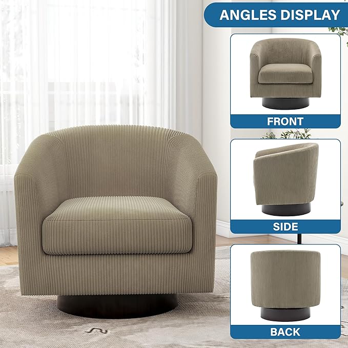 UIXE Swivel Accent Chairs Set of 2, Corduroy Barrel Club Chair Upholstered Armchair for Living Room, Round Arm Chair Bedroom Single Sofa Reading Seat - Camel